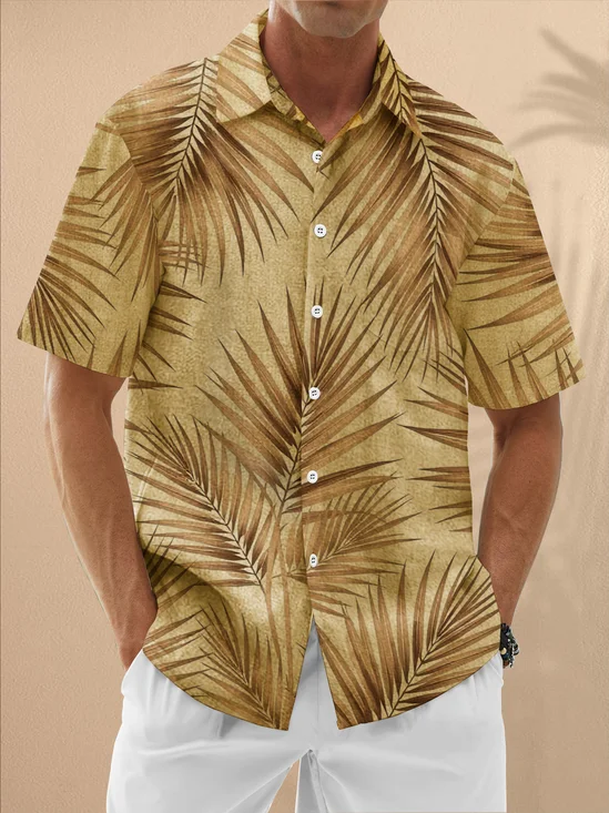 Moisture Wicking Floral Chest Pocket Hawaiian Shirt