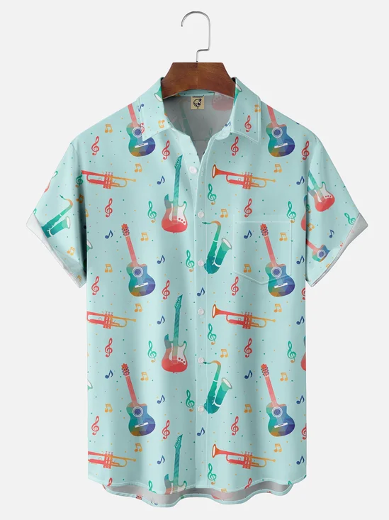 Moisture-wicking Fantasy Guitar Instrument Art Young Avant-garde Print Chest Pocket Hawaiian Shirt