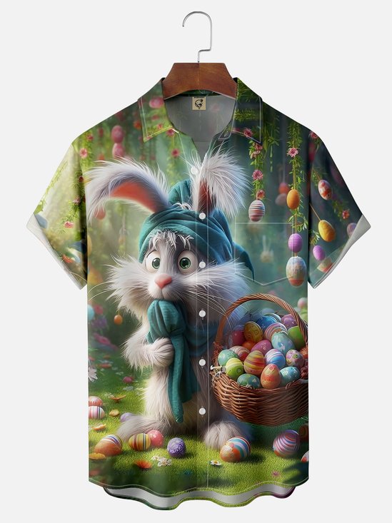 Moisture-wicking Easter Egg Bunny Funny Chest Pocket Casual Shirt