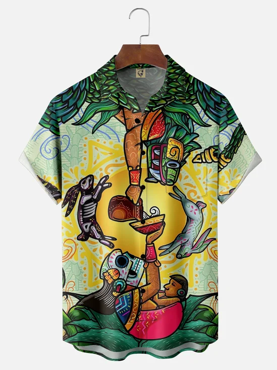 Moisture-wicking Mayan Kukulkan Art Mexico Cinco de Mayo Chest Pocket Casual Shirt