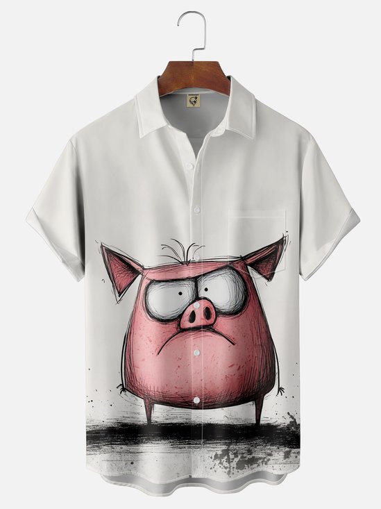 Moisture-wicking Pig Chest Pocket Hawaiian Shirt