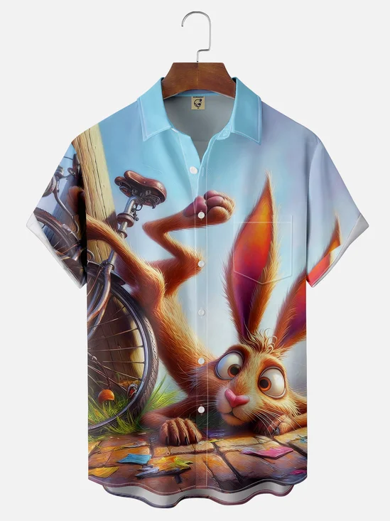 Moisture-wicking Easter Funny Bunny Chest Pocket Casual Shirt
