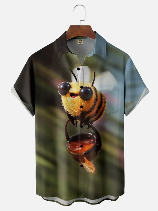 Moisture-wicking Hardworking Bee Fun Chest Pocket Hawaiian Shirt