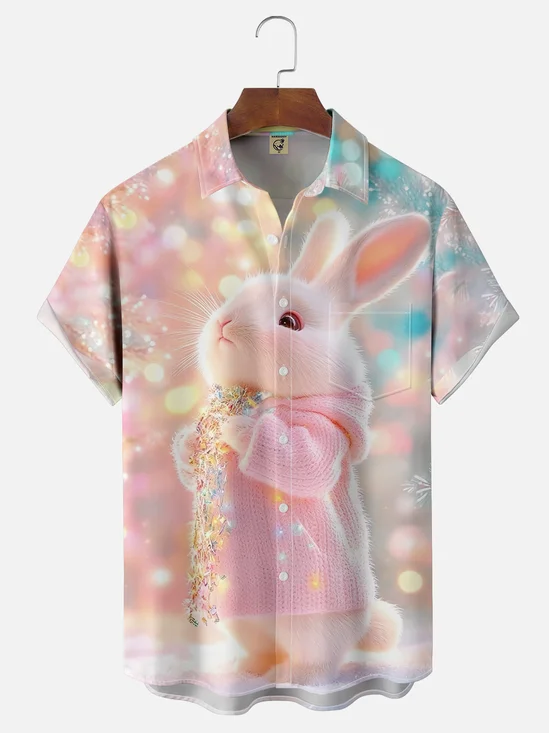 Moisture-wicking Easter Cute Dream Bunny Funny Chest Pocket Casual Shirt