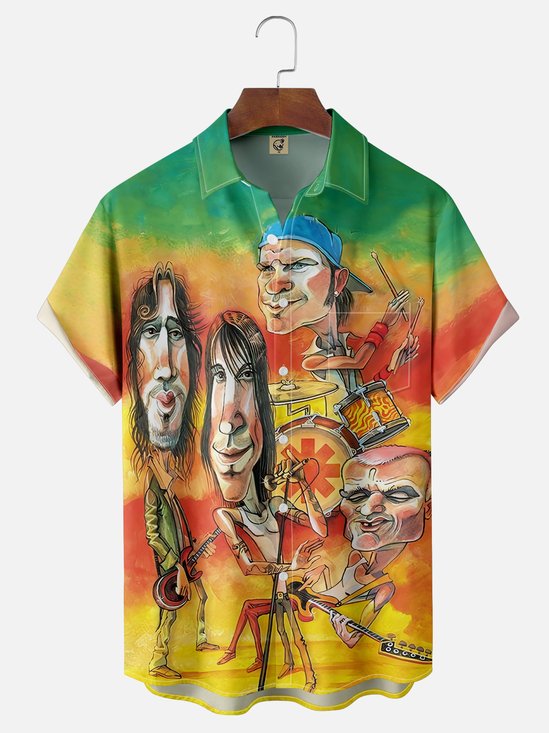 Moisture-wicking Rock Art Chili Abstract Red Illustration Chest Pocket Casual Shirt