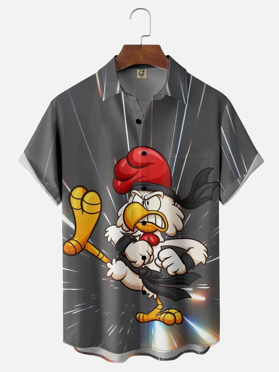 Moisture-wicking Kungfu Chicken Chest Pocket Hawaiian Shirt