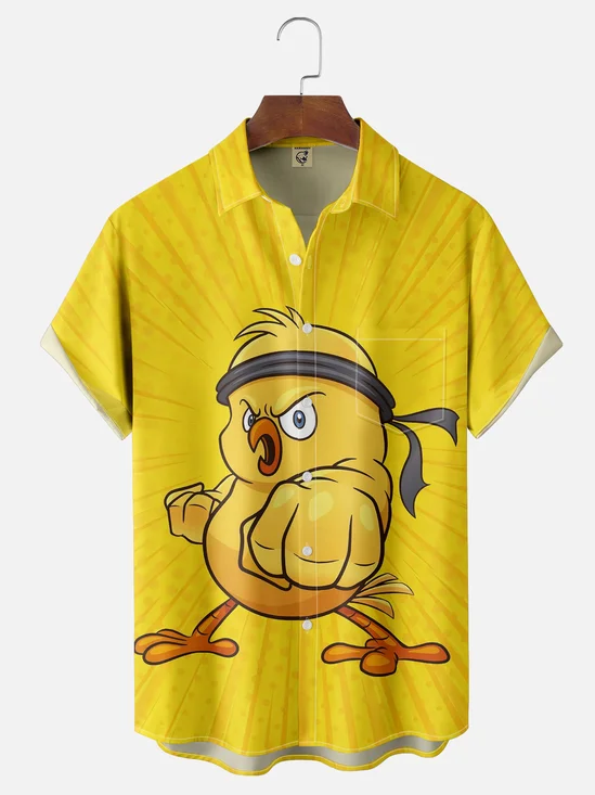 Moisture-wicking Kungfu Duck Chest Pocket Hawaiian Shirt