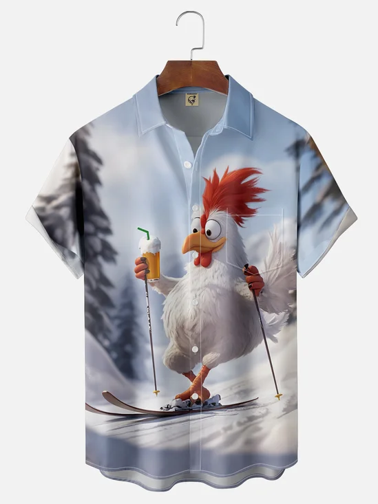 Moisture-wicking Fast Skiing Chicken Beer Chest Pocket Hawaiian Shirt