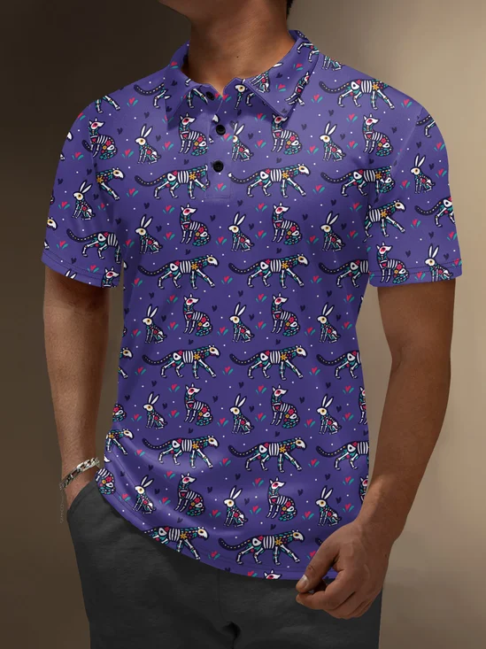 Moisture Wicking Cinco de Mayo Skeleton Dog Rabbit Golf Polo