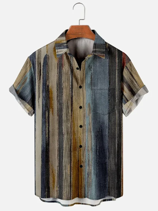 Tall Size Moisture Wicking Abstract Gradient Geometric Chest Pocket Hawaiian Shirt