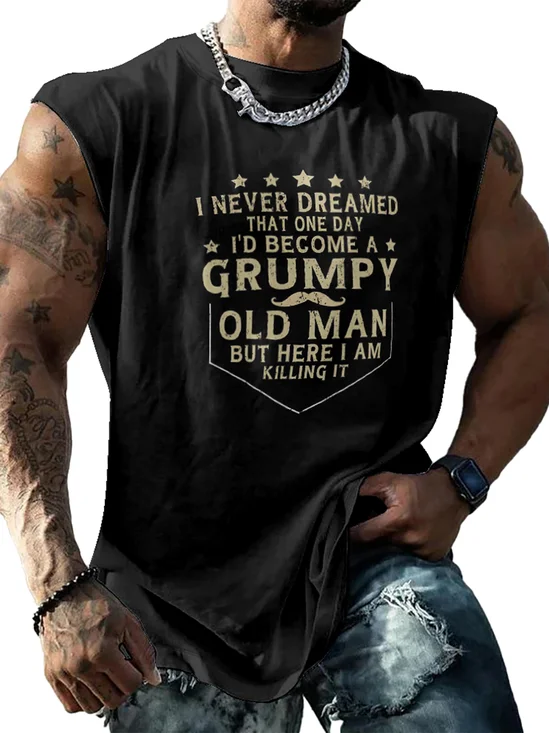 Mens Crewneck Tank Tops Grumpy Old Man Beach Sleeveless Shirt
