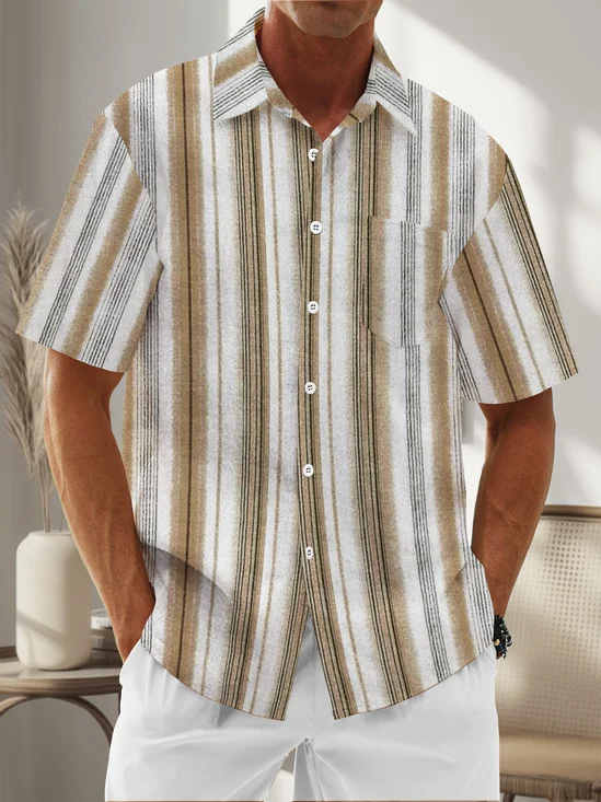 Moisture Wicking Striped Chest Pocket Hawaiian Shirt