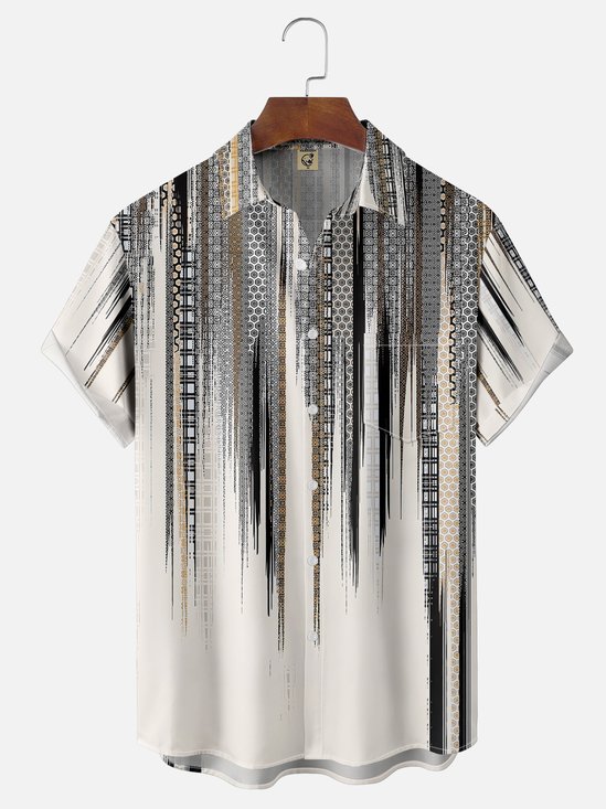 Tall Size Moisture-wicking Classic Abstract Textured Vertical Stripe Chest Pocket Casual Shirt