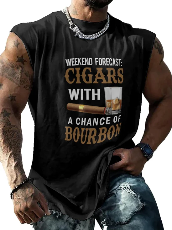 Mens Crewneck Tank Tops Cigars with a Chance of Bourbon Beach Sleeveless Shirt