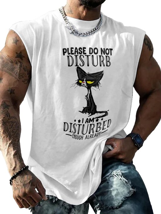 Mens Crewneck Tank Tops Disturbed Cat Beach Sleeveless Shirt