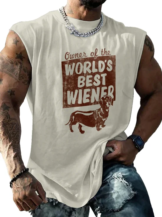Mens Crewneck Tank Tops World‘s Best Wiener Dog Dachshund Beach Sleeveless Shirt