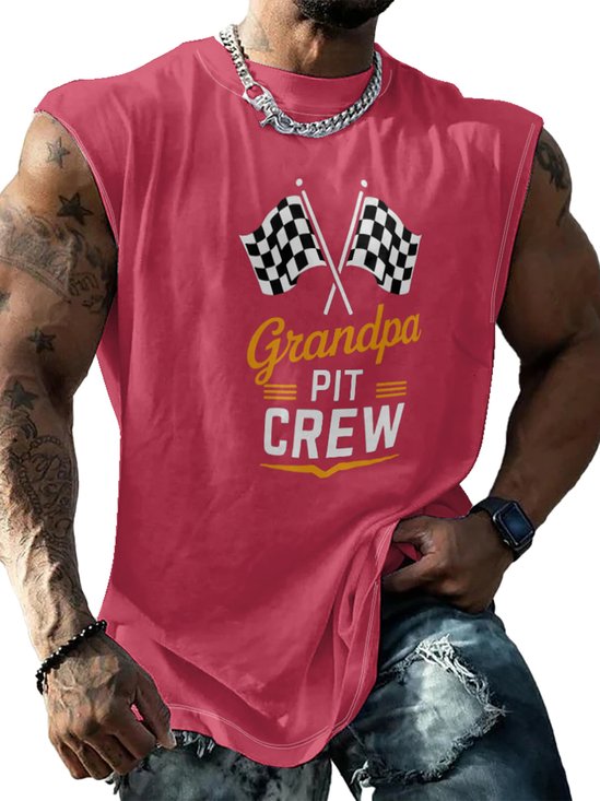 Mens Crewneck Tank Tops Racing Flag Grandpa Pit Crew Beach Sleeveless Shirt