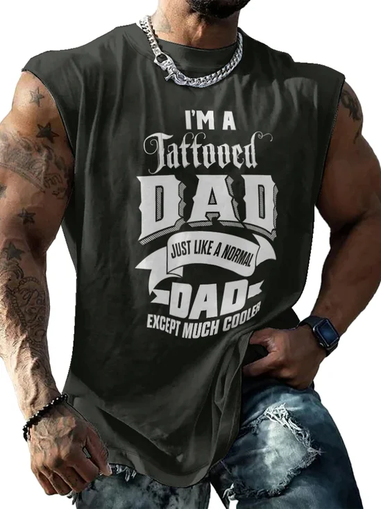 Mens Crewneck Tank Tops Dad Tattoo Beach Sleeveless Shirt