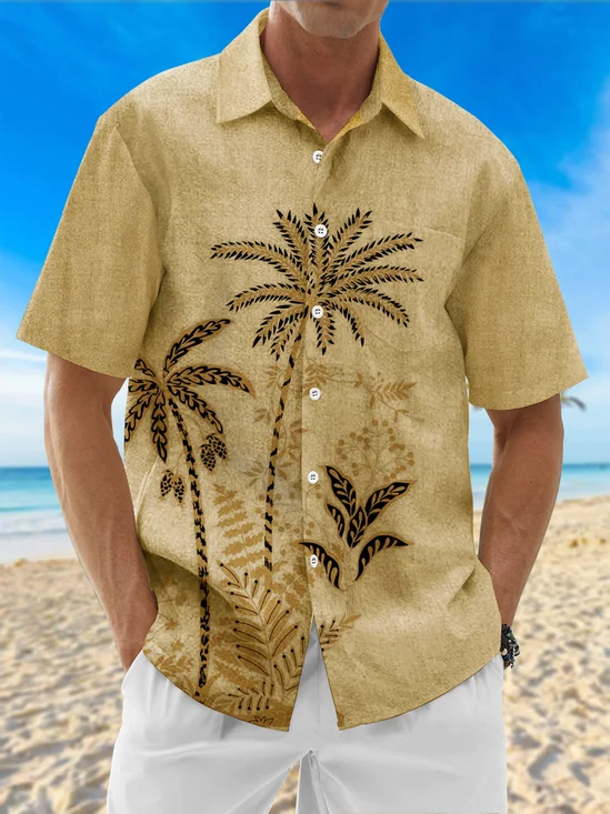 Moisture Wicking Coconut Tree Chest Pocket Hawaiian Shirt