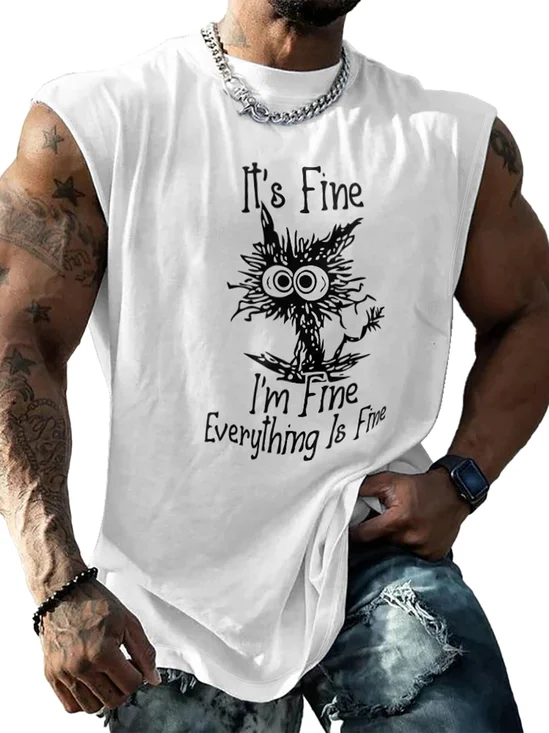 Mens Crewneck Tank Tops Im Fine Everythings Fine Eexploding Cat Beach Sleeveless Shirt