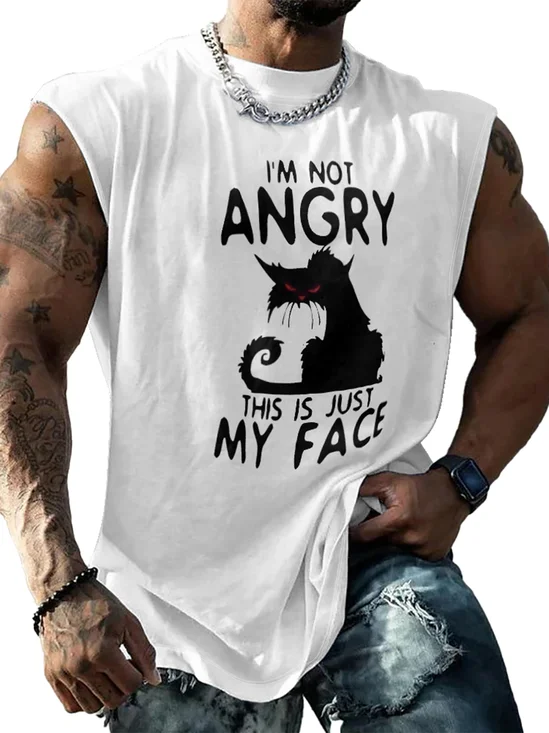 Mens Crewneck Tank Tops Angry Cat Beach Sleeveless Shirt
