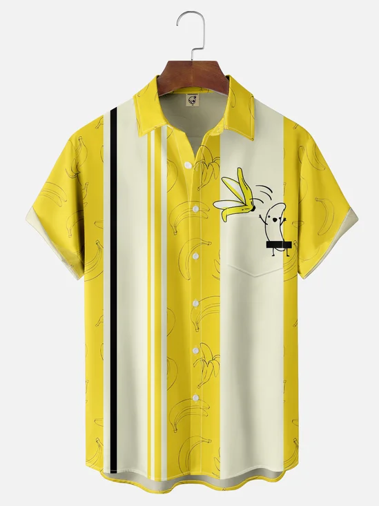 Moisture-wicking Banana Fruit Funny Chest Pocket Bowling Shirt