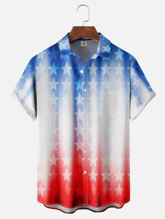 Tall Size American Flag Chest Pocket Short Sleeve Casual Shirt