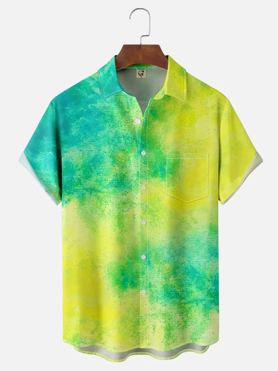 Moisture-wicking Gradient Color Chest Pocket Casual Shirt