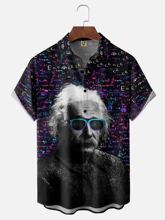 Moisture-wicking Einstein Chemical Symbol Chest Pocket Casual Shirt