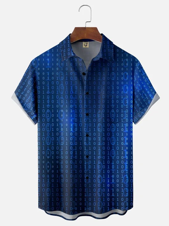 Moisture-wicking Science Fiction Digital Code Chest Pocket Casual Shirt