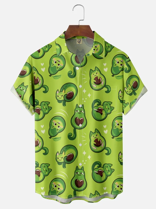 Moisture-wicking Avocado Cat Funny Chest Pocket Hawaiian Shirt