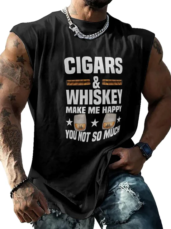 Mens Crewneck Tank Tops Cigars Whiskey Beach Sleeveless Shirt