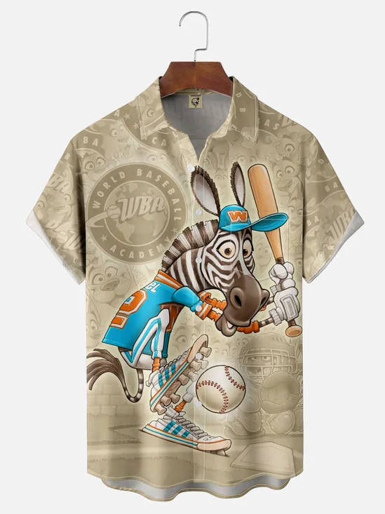 Moisture-wicking Zebra Baseball Team Chest Pocket Casual Shirt
