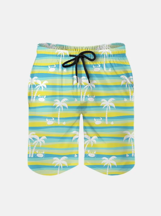 Men's Swim Trunks Hawaiian Tropical Palm Tree Beach Shorts with Pockets