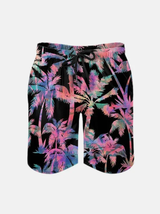 Men's Swim Trunks Hawaiian Tropical Palm Tree Beach Shorts with Pockets
