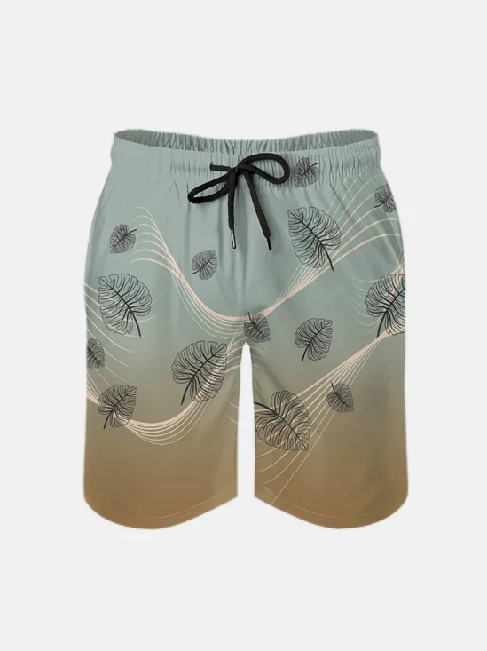 Men's Swim Trunks Hawaiian Tropical Leaves Beach Shorts with Pockets