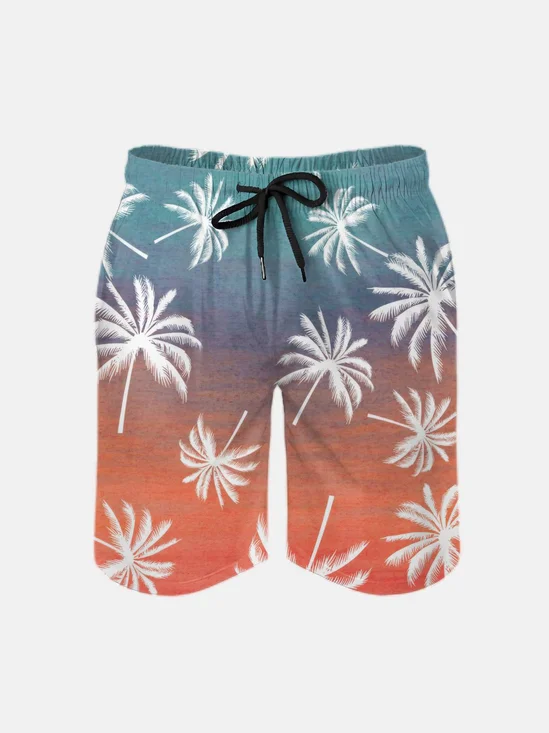 Men's Swim Trunks Hawaiian Tropical Palm Tree Beach Shorts with Pockets