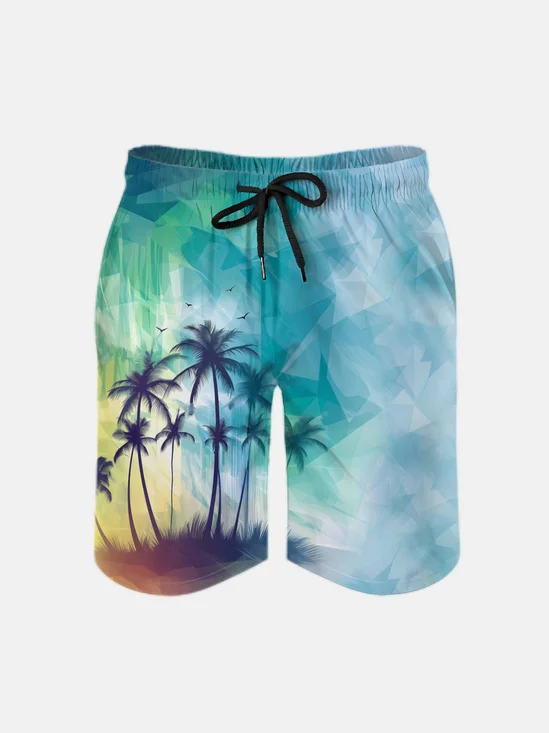 Men's Swim Trunks Hawaiian Tropical Palm Tree Beach Shorts with Pockets