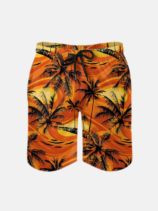 Men's Swim Trunks Hawaiian Tropical Palm Tree Beach Shorts with Pockets