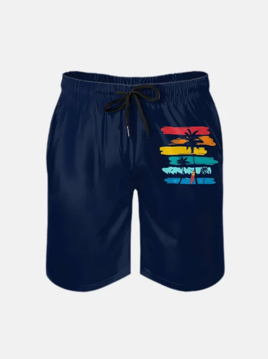 Men's Swim Trunks Hawaiian Tropical Palm Tree Beach Shorts with Pockets