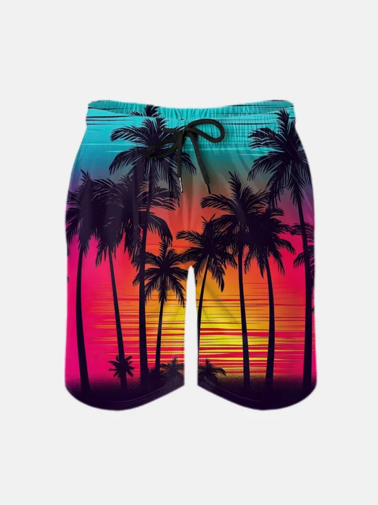 Men's Swim Trunks Hawaiian Tropical Palm Tree Beach Shorts with Pockets