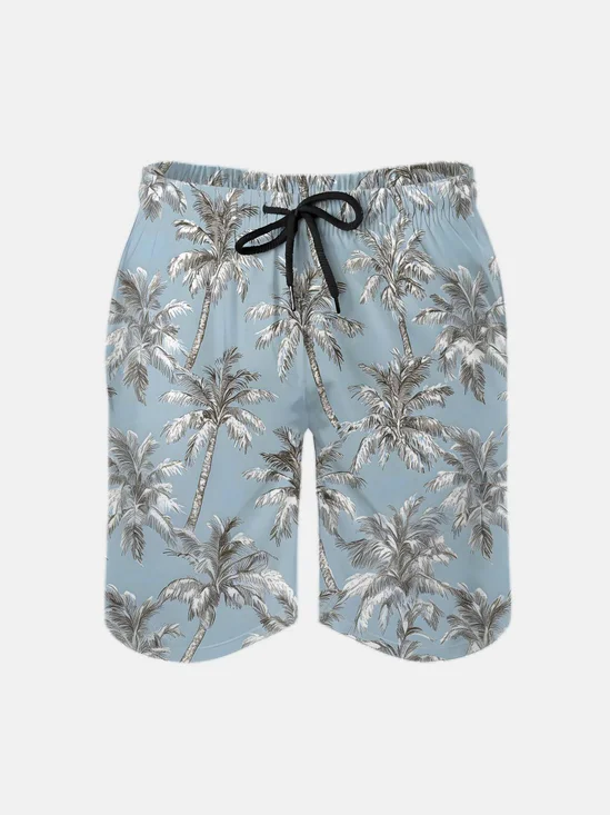 Men's Swim Trunks Hawaiian Tropical Palm Tree Beach Shorts with Pockets