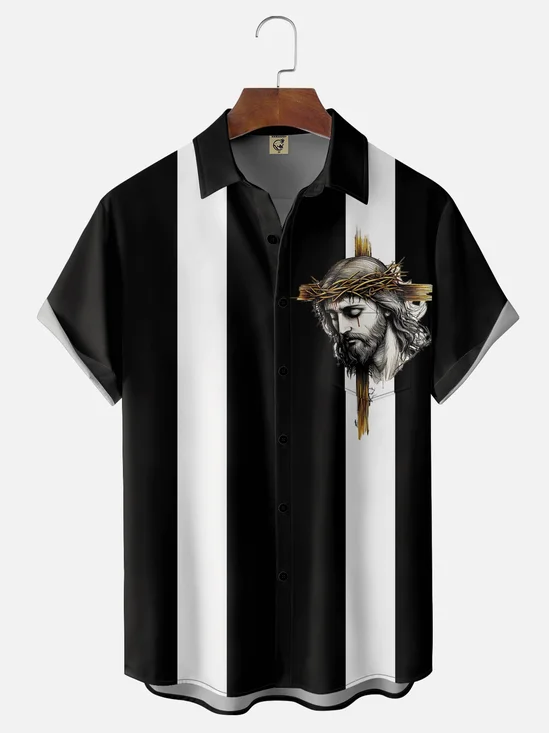 Moisture-wicking Easter Christian Jesus Cross Chest Pocket Casual Shirt