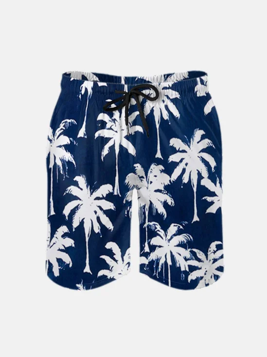 Men's Swim Trunks Hawaiian Tropical Palm Tree Beach Shorts with Pockets
