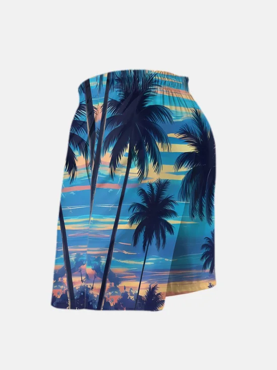 Men's Swim Trunks Hawaiian Tropical Palm Tree Beach Shorts with Pockets