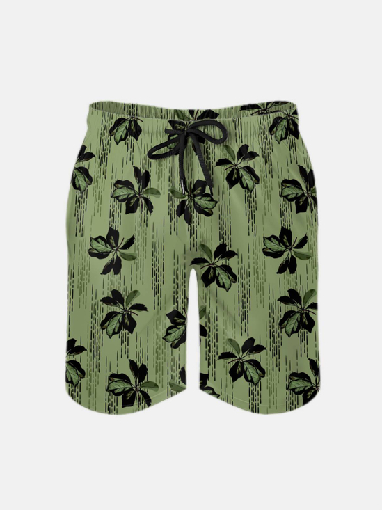 Men's Swim Trunks Hawaiian Tropical Palm Tree Beach Shorts with Pockets