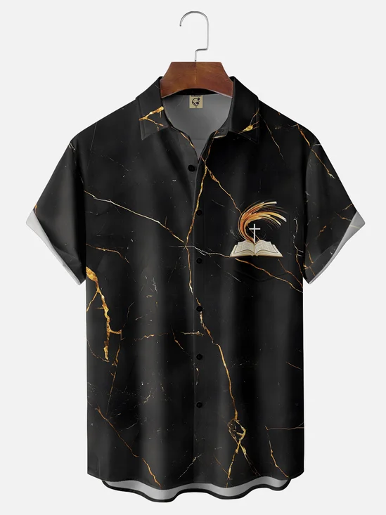 Moisture-wicking Easter Christian Cross Chest Pocket Casual Shirt