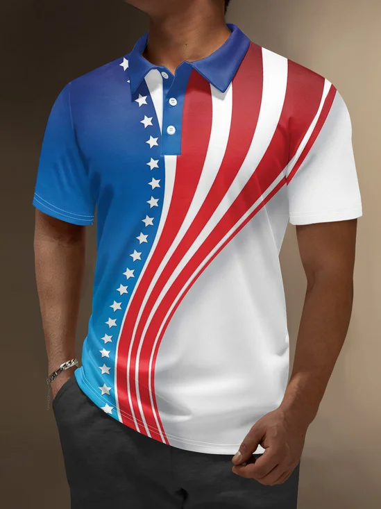 Moisture Wicking American Flag Day Stripe Golf Polo
