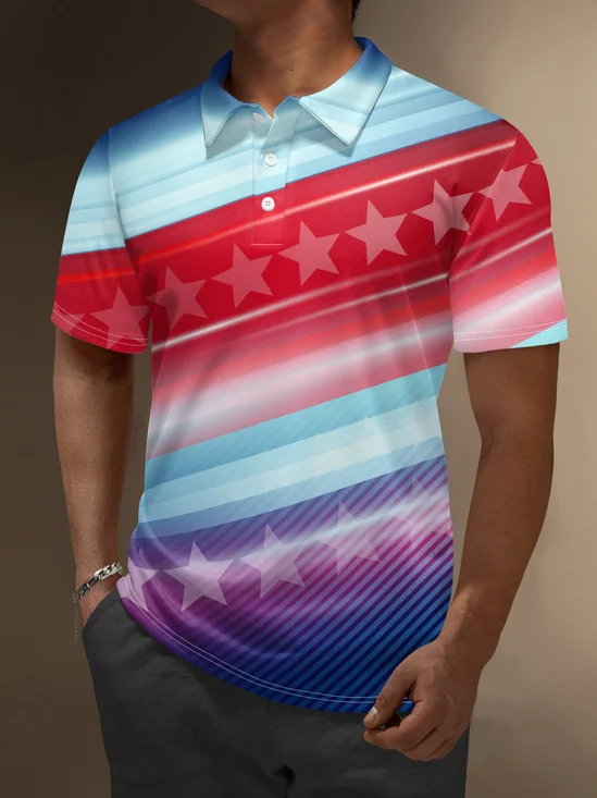 Moisture Wicking American Flag Day Stripe Gradient Color Golf Polo