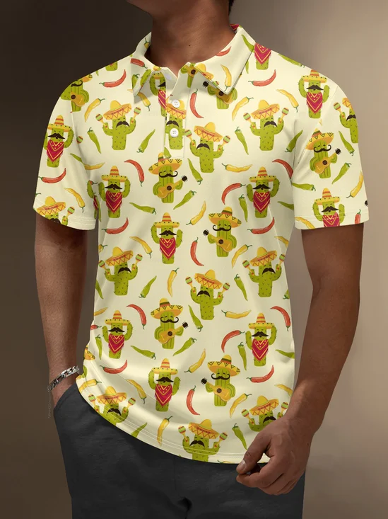 Moisture Wicking Cinco de Mayo Cactus Chili Guitar Golf Polo